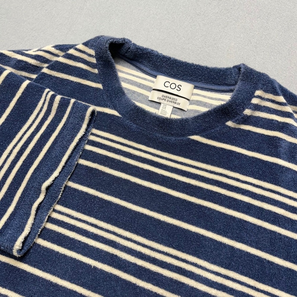 COS Mens Oversized Terry Cloth Striped T-Shirt Navy Blue Cream Medium 1158060 7